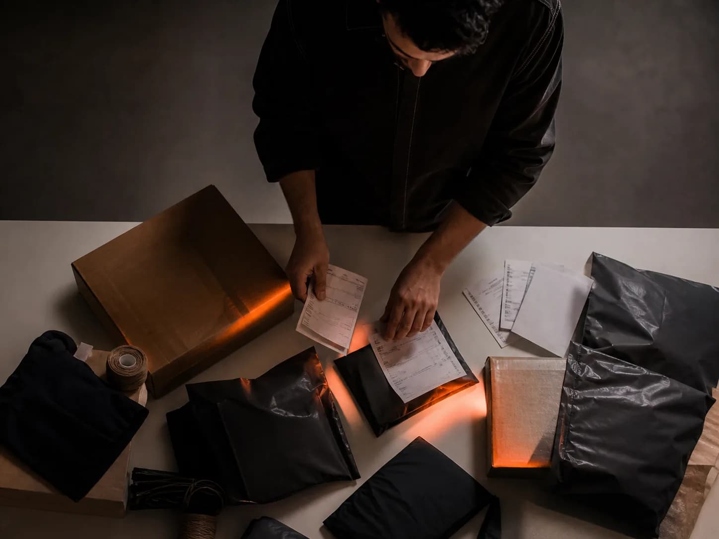 A marketplace operator preparing customer orders